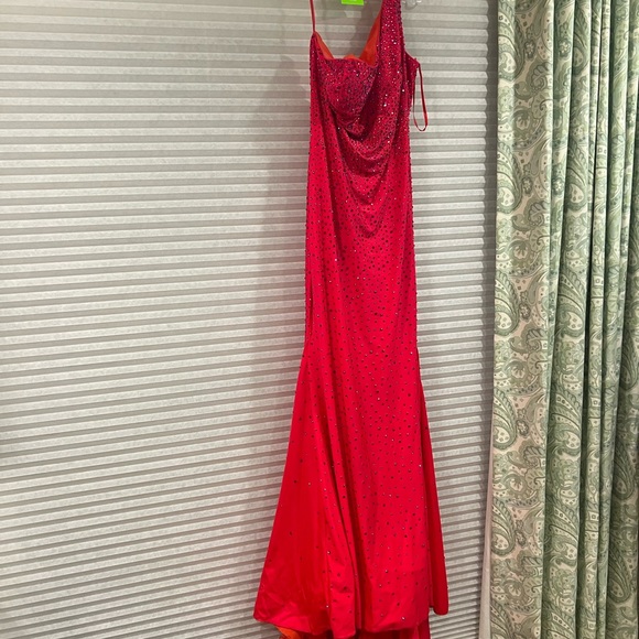 Johnathon Kayne reddish pink with iridescent beading prom dress - Picture 2 of 7